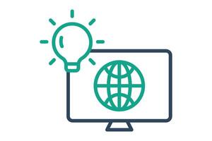 Information technology icon. monitor with earth and lightbulb. icon related to innovation. line icon style. data analytics elements illustration vector