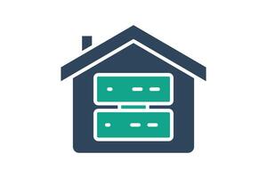 Data warehouse icon. house with big data. icon related to store. solid icon style. data analytics elements illustration vector