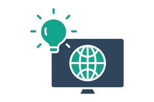 Information technology icon. monitor with earth and lightbulb. icon related to innovation. solid icon style. data analytics elements illustration vector