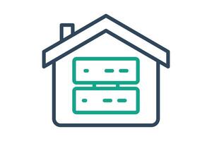 Data warehouse icon. house with big data. icon related to store. line icon style. data analytics elements illustration vector