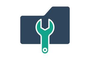 Data management icon. folder with wrench. icon related to organize. solid icon style. data analytics elements illustration vector