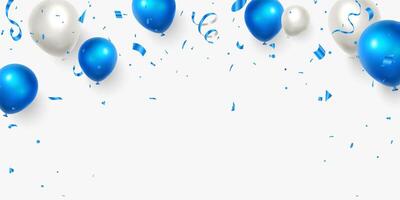 Blue balloons with sparkles and flying confetti isolated on white background vector