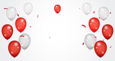 Celebration background template. Realistic red balloons and ribbons banner design. Celebration party banner with red color balloons background vector