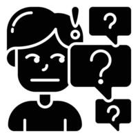 cute boy character confused when got many question with filled icon design illustration vector