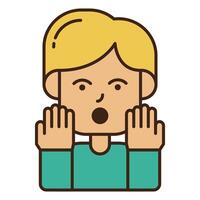 cute boy character surprised with outline colored icon design illustration vector