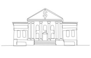 Continuous one line drawing of bank building, finance and banking concept, single line art. vector