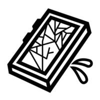 Phone with broken screen icon illustration isolated on square white background. Simple flat outlined cartoon art styled drawing. vector