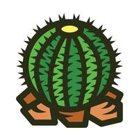 Barrel cactus colorful icon illustration isolated on square white background. Simple flat outlined cartoon art styled drawing. vector