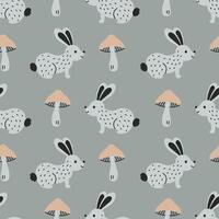 Cute Hare and Mushroom Seamless Pattern vector