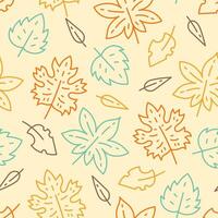 Falling Autumn Leaves Seamless Pattern in doodle style vector