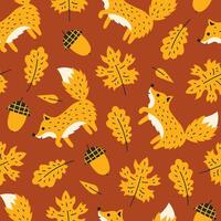 Fall Seamless Pattern with Fox Leaf Acorn vector