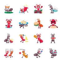 Set of Cute Ant Actvities Cartoon Style Stickers vector