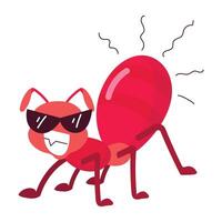 A flat sticker of angry ant wearing glasses vector