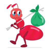 A flat sticker of hobo ant walking with sad expression vector