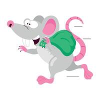 Basic RGBA flat style sticker mouse thief running with sack vector