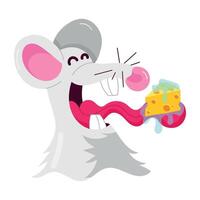 Basic RGBA flat sticker of mouse eating cheese vector