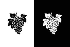 Bunch of grapes with leaf flat icon for food apps. Branch with grape silhouette illustration isolated on white black background vector