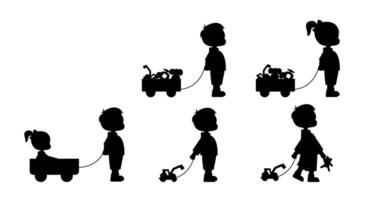 Kid is playing with toy, cute boy is playing with toy at home silhouette vector