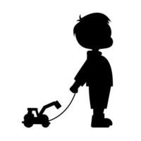 Kid is playing with toy, cute boy is playing with toy at home silhouette vector