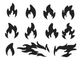 Cute fire flame, fire flat line, flame of various shapes vector