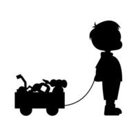 Kid is playing with toy, cute girl is playing with toy at home silhouette vector