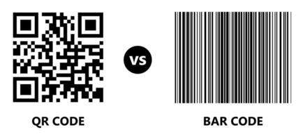 Qr code vs Barcode. Barcodes. Scan bar label, qr code and industrial barcode vector