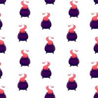 Cauldron with red potion seamless pattern. Halloween background, backdrop, wallpaper vector