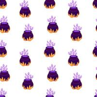Cauldron with ghost smoke potion seamless pattern. Halloween background, backdrop, wallpaper vector