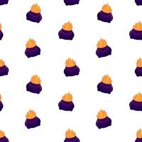 Cauldron with fire potion seamless pattern. Halloween background, backdrop, wallpaper vector