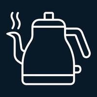 a white outline of a kettle on a black background vector