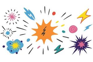Collection of hand drawn colorful charcoal doodle Light spark set illustration on white background. vector