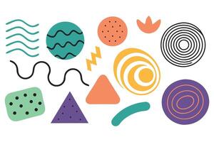 Organic Grunge Bold Shapes, Curved Lines, and Dots - A Memphis-Style Geometric Collection with Hand-Drawn Patterns and Swirled Brush Strokes illustration on white background. vector