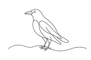 Crow Continuous line art illustration on white background. vector