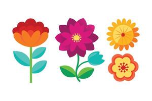 A collection of vibrant flowers in various styles, perfect for graphic design and creative projects illustration set on white background vector