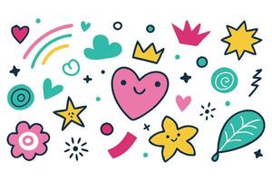 Colorful stickers designed for children, featuring playful themes and fun characters to inspire creativity and joy illustration set on white background. vector