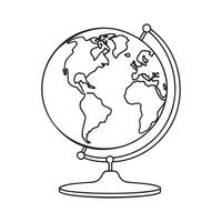 Globe on stand with black outline, perfect for geography lessons continuous line art illustration vector