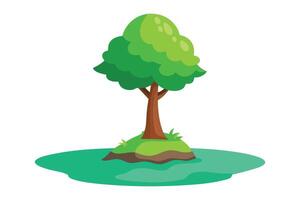 A small green tree stands alone on a tiny island surrounded by calm waters, showcasing nature's tranquility and beauty flat illustration on white background vector