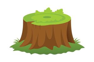 Moss covered tree stump, showcasing the rich green moss and the textured surface of the wood flat illustration on white background vector