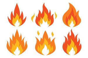 Fire, featuring bright flames on a transparent background, ideal for creative projects illustration set on white background. vector