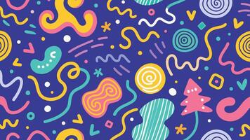 Fun line-doodle seamless pattern creative abstract shape illustration. vector