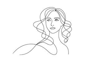 a woman deep in thought, contemplating a new idea with a thoughtful expression on her face One line continuous line art illustration on white background vector