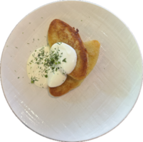 Discover a Lithuanian culinary delight with these Zhemaichiai Pancakes. Made from a blend of mashed potatoes and flour, these savory pancakes are filled with a succulent minced meat center. png