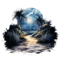 A Nighttime Path Through Palm Trees and Moonlight png