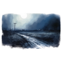 A Moonlit Dirt Road Through a Field Under a Cloudy Sky png