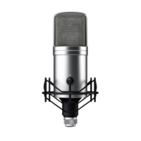 Silver Microphone With Metal Mesh And Shock Mount For Studio Recording On Isolated Background. png