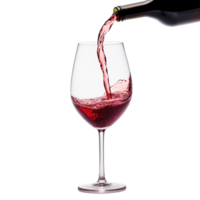 Red Wine Pouring Into Glass From Bottle On Isolated Background. png