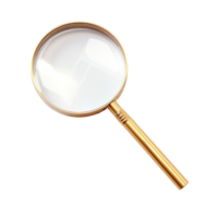Magnifying Glass with Gold Handle on Isolated Background. Investigation, Reading, Science Concept png