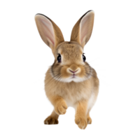 Brown Bunny With Fluffy Fur Hopping On Isolated Background. Cute Rabbit With Big Ears And Soft Fur png