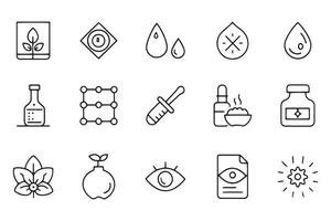 Hyaluronic acid concept related black stroke outline icons set isolated flat illustration on white background vector