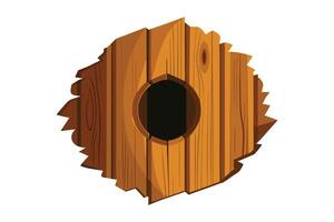 A Round wooden wall with a hole in it, revealing a glimpse of the outside world flat illustration on white background vector